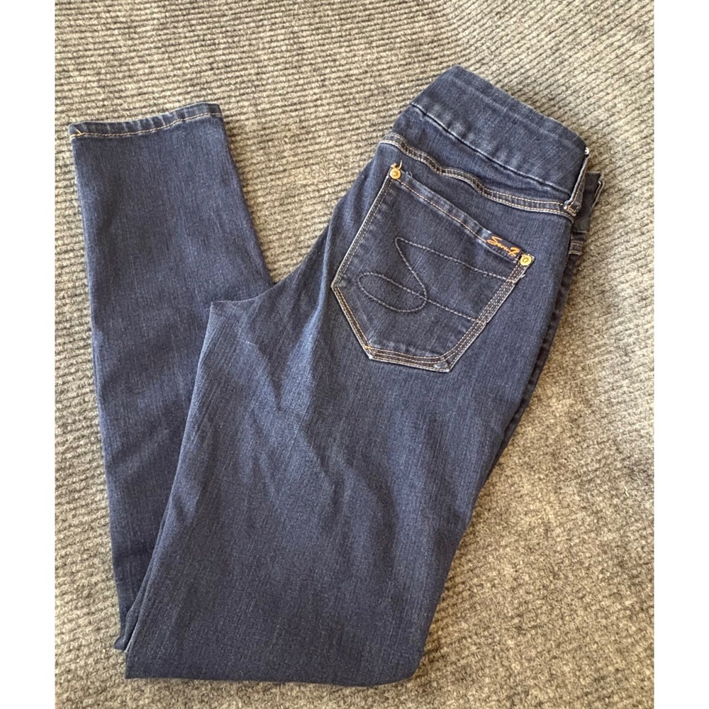 Seven7 Tummyless Skinny Jeans Dark Indigo Blue Stretch Denim Womens 12